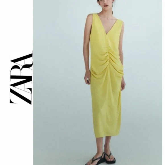 ZARA CENTER RUCHED DRESS - Picture 1 of 7